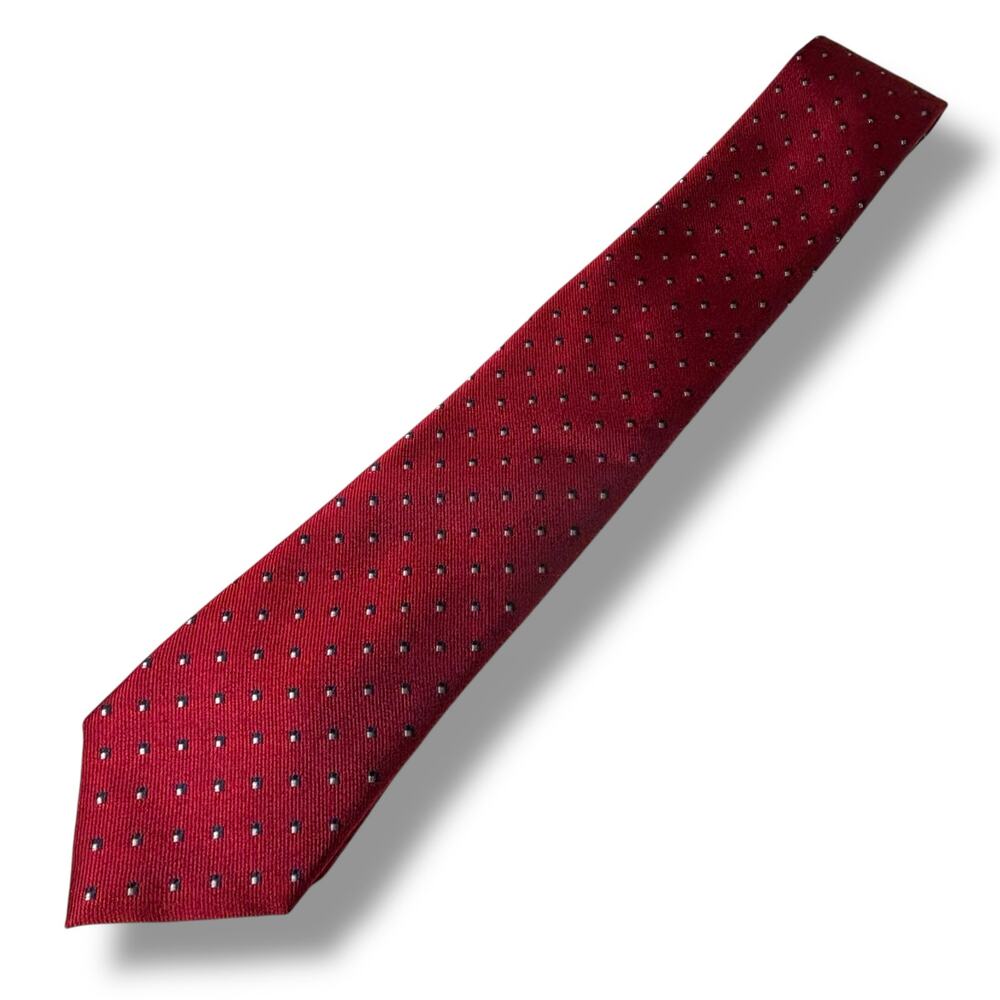 Jos. A Bank Red Silk Tie with Blue and White Squares